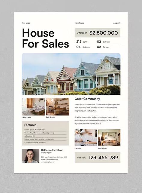 Simple Real Estate Flyer Template AI, PSD House For Sale Advertisement, Open House Flyer Design, Real Estate Print Ads, Real Estate Signboard, Real Estate Flyer Design Creative, Realtor Flyer Design, Apartment Flyer, Simple Flyer Design, Property Poster