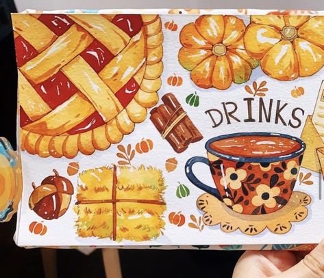 Markers Drawing Ideas, Autumn Food, Whimsical Art Journal, Recipe Drawing, Food Artwork, Instagram Illustration, Food Illustration Art, Beautiful Art Paintings, Cute Cartoon Drawings