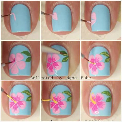 Hibiscus Nail Art, Unghie Nail Art, Tropical Nails, Nail Art Designs Summer, Best Nail Art Designs, Super Nails, Diy Nail Designs, Flower Nail, Toe Nail Designs