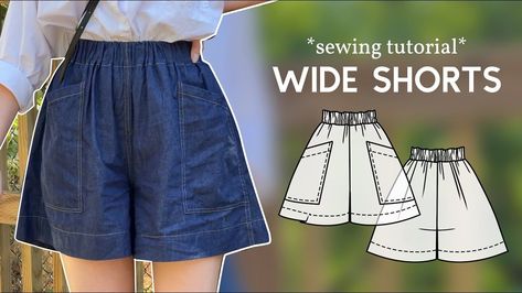 DIY Easy Wide Shorts w/Pockets! (with PDF Sewing Pattern) Wide Shorts, Shorts Pattern, Cute Sewing Projects, Sewing Projects Clothes, Diy Vetement, Vlasové Trendy, Kleidung Diy, Easy To Sew, Sewing Design