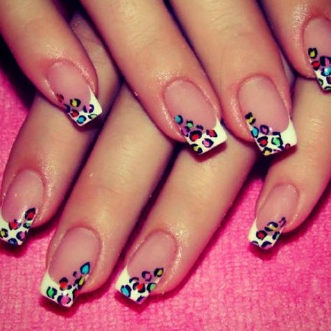 Rainbow leopard Rainbow Leopard Print Nails, Monthly Nails, Cheetah Nail Designs, Cheetah Print Nails, Sweet Nails, Rainbow Leopard Print, Cheetah Nails, Leopard Print Nails, Print Nails