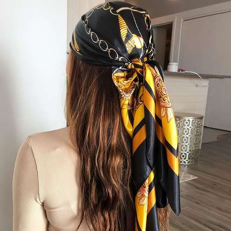 89,92 Cm Beltekjedetrykk Firkantet Skjerf Elegant Imitert Silke Sateng Hodeskjerf Uformelt Glatt Hals Skjerfsjal - Smykker Og Tilbehør - Temu Silk Scarf Hair, Silk Headscarf, Scarf Silk, Patterned Scarves, Libya, Mongolia, Aruba, Botswana, Flower Fashion