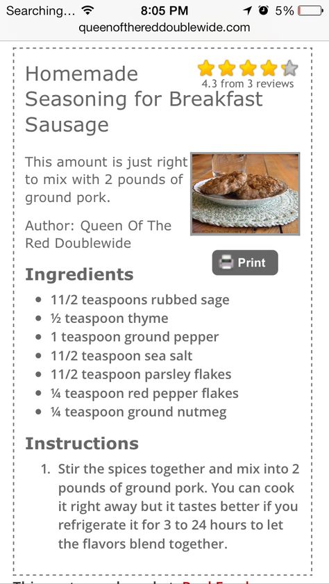 Sausage seasoning-- we NEED this recipe for DIY sausage in Scotland! Homemade Sausage Seasoning Spice Mixes, Homemade Breakfast Sausage Seasoning, Sausage Spices Blend, Diy Sausage Recipes, Diy Sausage Seasoning, Pork Sausage Seasoning Recipe, Breakfast Sausage Seasoning Recipes, Diy Breakfast Sausage, Country Sausage Recipes