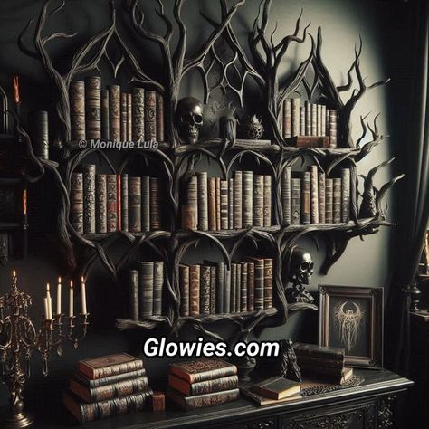 Diy Gothic Bookshelf, Victorian Gothic Bookshelf, Gothic Library Aesthetic, Goth Bookshelf, Gothic Shelves, Gothic Bookshelf, Gothic Bookshelves, Gothic Shelf, Bookstore Ideas