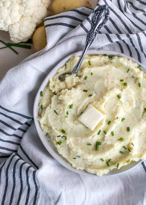 Roasted Garlic Cauliflower Mashed Potatoes • Fit Mitten Kitchen Mock Mashed Potatoes Cauliflower, Mashed Cauliflower Potatoes, Substitute For Mashed Potatoes, Cauliflower Side Dish, Crockpot Mashed Potatoes, Mashed Cauliflower Recipe, Cauliflower Mashed, Cauliflower Potatoes, Cauliflower Mashed Potatoes