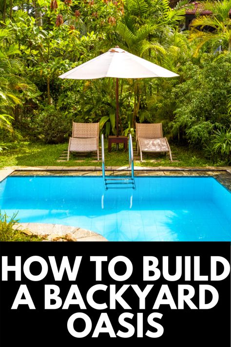 Having a relaxing outdoor space that you can go to to unwind is a great addition to any home; which is why, in this article, we share how to build a backyard oasis! Read more at OwnTheYard.com! Diy Backyard Hammock Area, How To Make A Large Backyard Cozy, Outside Oasis, Lush Arizona Backyard, Back Yard Oasis, Designing A Garden, Garden From Scratch, Backyard Oasis Ideas, Backyard Getaway