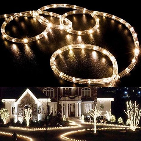 WYZworks 50′ feet Warm White 3/8″ LED Rope Lights – Crystal Clear PVC Tube IP65 Water Resistant Flexible 2 Wire Accent Holiday Christmas Party Decoration Lighting. |  http://ledlightingdistribution.com Rope Lighting Ideas Outdoor Christmas, Rope Lighting Ideas Outdoor, Rope Light Christmas Decorations Outdoor, River Christmas Lights, Best Outdoor Christmas Lights Walmart, Led Candy Cane Rope Lights, Christmas Rope Lights, Rope Lighting, Christmas Party Decoration