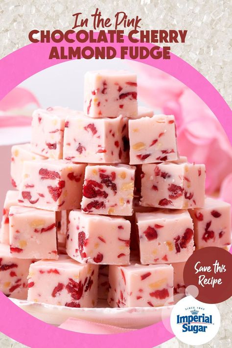 Indulge in the sweetness of our Pink Chocolate Cherry Almond Fudge recipe, a perfect dessert for pink-themed parties like Barbie-themed or any joyful occasion! Delight in the creamy white chocolate base, studded with chopped dried cherries and toasted almonds. Serve this delightful treat at your next celebration. Try this cute pink recipe now! White Chocolate Cherry Fudge, Cherry Fudge Recipes, Almond Fudge Recipe, Chocolate Lovers Dessert, Key Lime Cookie Recipe, Cherry Fudge, Food Polls, Gourmet Fudge, Almond Fudge