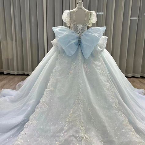 blue bow-knot Sweetness Aesthetic, Blue Tulle Gown, Big Ball Gowns, Cathedral Length Wedding Dress, Dream Daughter, Blue Ball Gown, Princesa Peach, Blue Ball Gowns, Wedding Dresses Cinderella