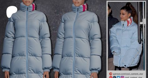 Ariana Grande's Puffer Long Jacket | cool_content_star Sims 4 Puffer Jacket Cc, Sims 4 Cc Puffer Jacket, Alpha Cc, Long Puffer Jacket, Long Puffer, Cc Sims, Long Jacket, Sims 4 Cc, Padded Jacket