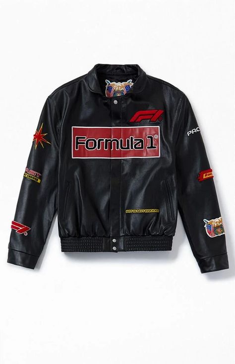 PacSun exclusive!.Introducing the Jeff Hamilton x Formula 1 x PacSun Full Leather Racing Jacket, a masterpiece of style and craftsmanship. Made from premium leather, this moto jacket features Formula 1 x PacSun chenille embroidery throughout, adding a touch of sporty flair to its timeless design. With a hidden button front closure and convenient side hand pockets, it exudes casual coolness for your everyday streetwear style. Each leather jacket is individually signed by Jeff Hamilton, adding a personal iconic touch..Full leather exterior.Lined.Long sleeves.Standard collar.Hidden button front closure.Elasticized hem.Side hand pockets.Interior pocket.Jeff Hamilton interior woven label.Silver snap-button wrist cuffs.Formula 1 x PacSun chenille embroidery.100% premium leather.Spot clean.Each j