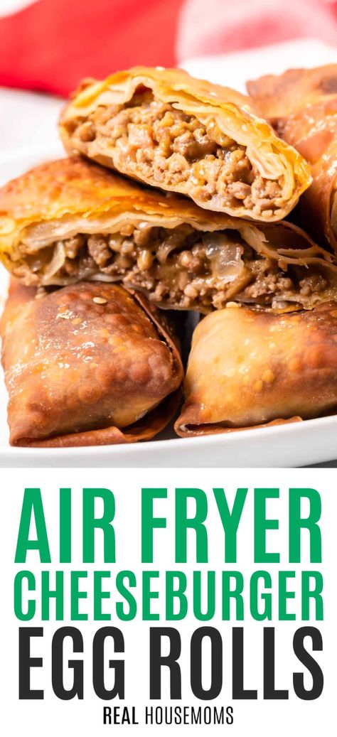 Keto Cheeseburger Eggrolls, Cheeseburger Egg Rolls Air Fryer, Air Fryer Cheeseburger, February Meals, Cheeseburger Egg Rolls, Football Apps, Egg Roll Ingredients, Homemade Egg Rolls, Air Fryer Oven Recipes