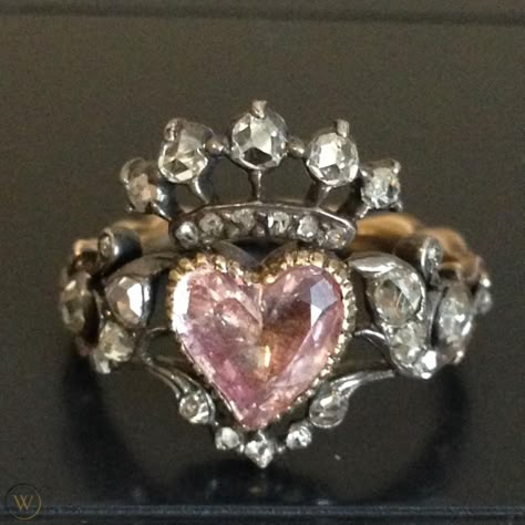 Antique Victorian 14K Gold Genuine Rose Cut Diamonds Pink Heart Ring Size 5.25 | #1875825490 Pink Heart Ring, Heart Cocktail, Pink Heart Rings, Antique Jewelry Victorian, The Bling Ring, Georgian Jewelry, Historical Jewellery, Victorian Rings, Antiques For Sale