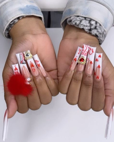 Queen Of Hearts Nails, Hearts Nails, Queen Nails, Heart Nail Designs, Cow Nails, Heart Nail Art, Instagram Queen, Nail Room, Long Acrylic Nails Coffin