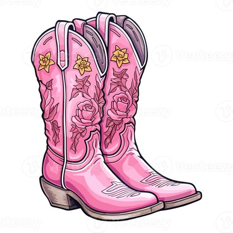 Pink cowboy cowgirl boots in western southwestern style, cowgirl illustration. Boot Painting, Cowgirl Illustration, Boots Illustration, Pink Cowboy, Looks Country, Cowboy Cowgirl, Southwestern Style, Cowboy And Cowgirl, Cowgirl Boots