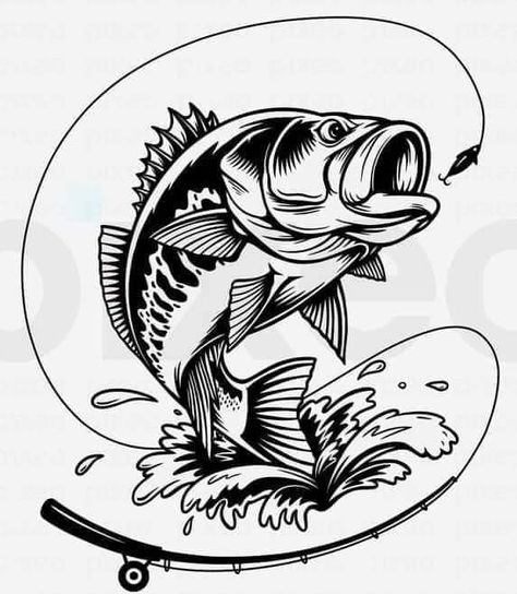 Bass Fishing Svg, Svg Fishing, Fish Svg, Bass Fish, Walleye Fishing, Fish Logo, Fishing Svg, Fish Drawings, Largemouth Bass