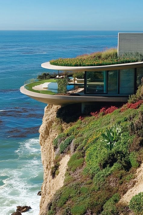 Cliff May Homes, House On Cliff, Cliff Houses, Cliff Architecture, Cliffside House, 50s House, Futuristic House, Floating Architecture, Luxury Plan