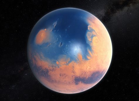 Artist’s impression of Mars four billion years ago Venus Orbit, Paper Ipad, Water On Mars, Impact Crater, All Planets, Planets Art, Plate Tectonics, Space Planets, Alien Planet