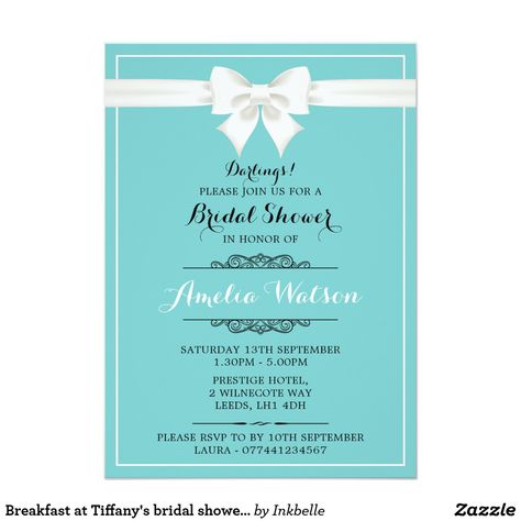 Breakfast at Tiffany's bridal shower invitation Tiffany Bridal Shower Invitations, Tiffany Baby Showers, Tiffany Bridal Shower, Baby Brunch, Tiffany's Bridal, Summer Bridal Showers, Vegan Brunch, Baby Shower Brunch, Bridal Shower Food