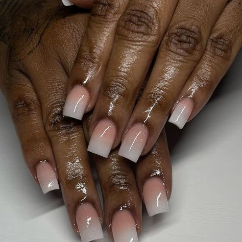 Ombre On Square Nails, Ombré Short Square Nails, Solid Ombre Nails, Ombre White French Tip Nails, Short Acrylic Ombre Nails, First Time Nail Ideas, Short Square Acrylic Nails Ombre, Ombre Short Nails Acrylic, Ombre Square Acrylic Nails