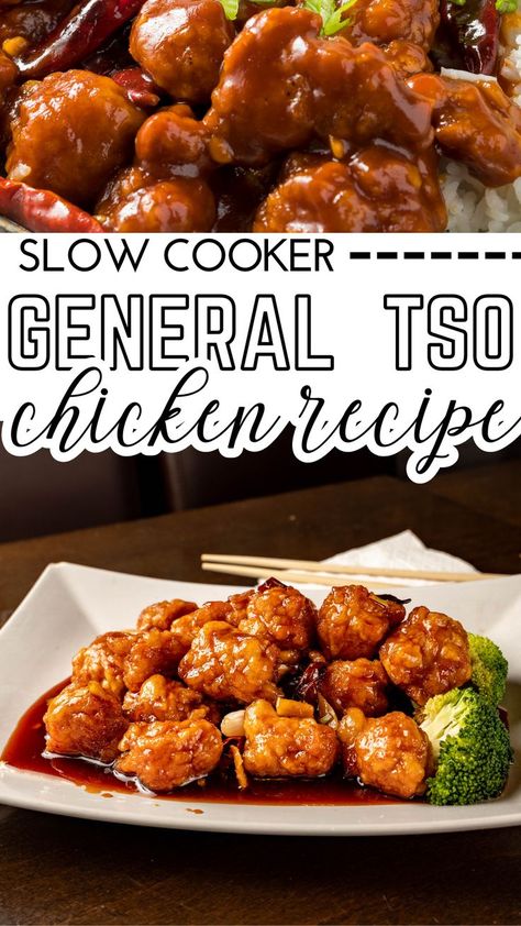 Slow Cooker General Tso Chicken General Tso Chicken Crockpot, Slow Cooker General Tso Chicken, Chicken Chowmein Recipe, Tso Chicken Recipe, Easy General Tso Chicken, Takeout At Home, Tso Chicken, Chicken Crockpot Recipes Easy, General Tso Chicken