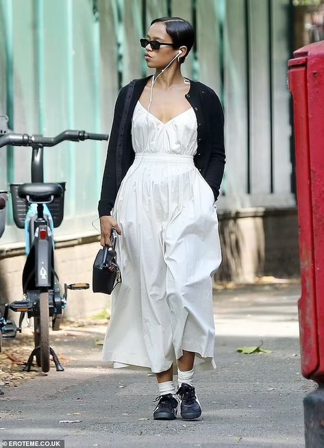 Are Harry Styles and Taylor Russell seeing each other again? Actress is seen walking around singer's beloved Hampstead three months after they 'parted ways' | Daily Mail Online Taylor Russell, Thursday Afternoon, Long White Dress, Good Spirits, Celebrity Street Style, Looks Style, Harry Styles, Fashion Inspo Outfits, In London