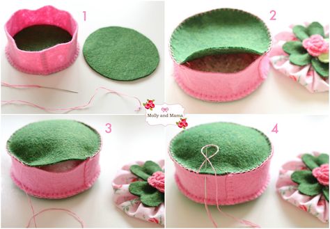 Felt Pincushions, Cushion Tutorial, Pin Cushions Patterns, Needle Books, Felt Embroidery, Felt Ideas, Felt Pattern, Hand Stitch, Sewing Projects For Kids