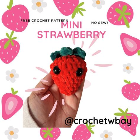 Baylee Smith | Free Mini Strawberry Pattern! Would be super cute as a key chain! #freepattern #crochet #strawberry #amigurumi #crochetfruit… | Instagram Ewok Crochet, Hairpin Crochet Pattern, Strawberry Crochet Pattern, Crochet Dinosaur Pattern Free, Darning Needle, Strawberry Crochet, Crochet Dinosaur Patterns, Felt Eyes, Crochet Strawberry