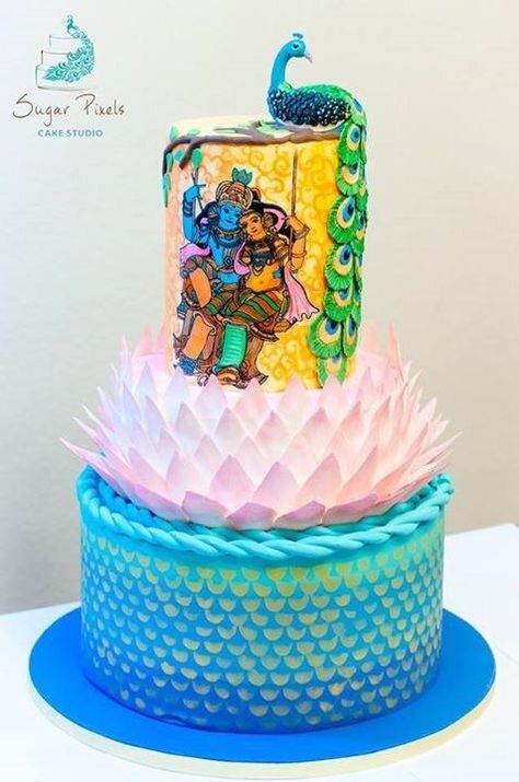 Krishna Theme Cake, Icing Cake Design, Peacock Cake, Cake For Boyfriend, Cake Frame, Pretty Wedding Cakes, Icing Cake, Cake Show, Art Cake