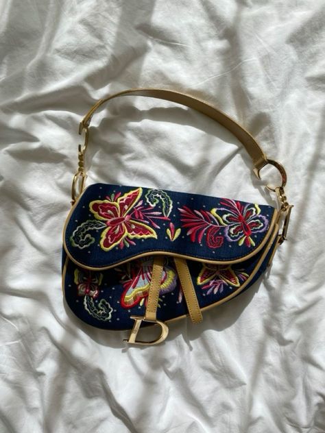 Mediterranean Maximalism, Vintage Dior Saddle Bag, Dior Butterfly, Dior Vintage Bag, Vintage Dior Bag, Butterfly Handbag, Butterfly Colorful, Aesthetic Bag, Vintage Designer Bags