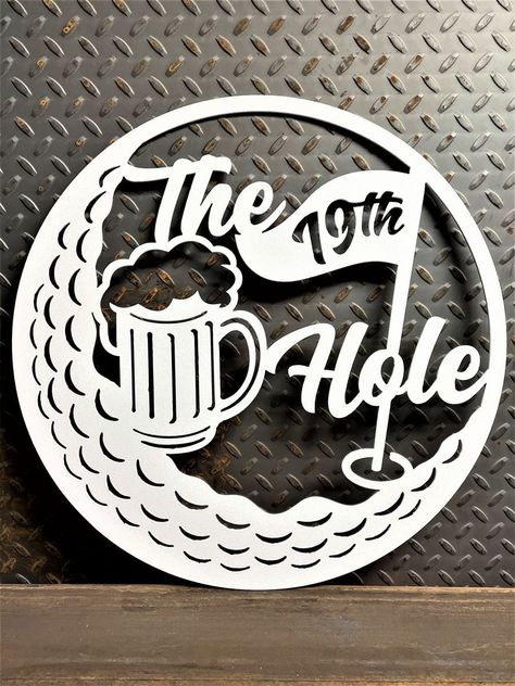 "Golf 19th Hole Bar Sign Metal Wall Art & Gift Decor Made With High Quality 14 Gauge Steel. Made In The USA And Carefully Crafted In Our Unique Metal Shop. We Use Top Of The Line Powder Coat Paints & Patinas that Promise A Long Lasting, Durable Finish Suitable for Indoor And Outdoor Placement.  DIY Bare Metal Will Rust If Left Uncoated. If You Want The Raw Metal Look Maintained Than Choose The \"Brushed Metal w/Clearcoat\" Option. Custom Colors & Sizes Available Upon Request" Golf Bar, 19th Hole, Club Decor, Family Monogram, Signed Artwork, Dry Bar, Steel Signs, Marquee Letters, Basement Bar