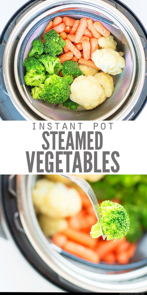 Learn how to perfectly steam your veggies in the instant pot! Whether you're cooking up green beans, cauliflower, broccoli, a medley or other, this recipe is fool proof! Enjoy quick and healthy side dishes, toss the vegetables into soup, casseroles or other dishes. These cooking times are spot on! #instantpot #veggies #steamed Instant Pot Steamed Vegetables, Broccoli Cauliflower Carrots, Steam Vegetables Recipes, Instant Pot Veggies, Instant Pot Steam, Instant Pot Quinoa, Steamed Veggies, Steam Veggies, Vegetable Medley