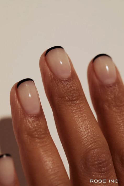 Simple Minimalist Nails Short, Micro French Manicure Black, Cute French Tip Short Nails, Short Sophisticated Nails, Two Finger Nail Design, Nail Inspo For Italy, Trendy Neutral Nails Short, Harriet Westmoreland Nails, Gell Nails Short Natural