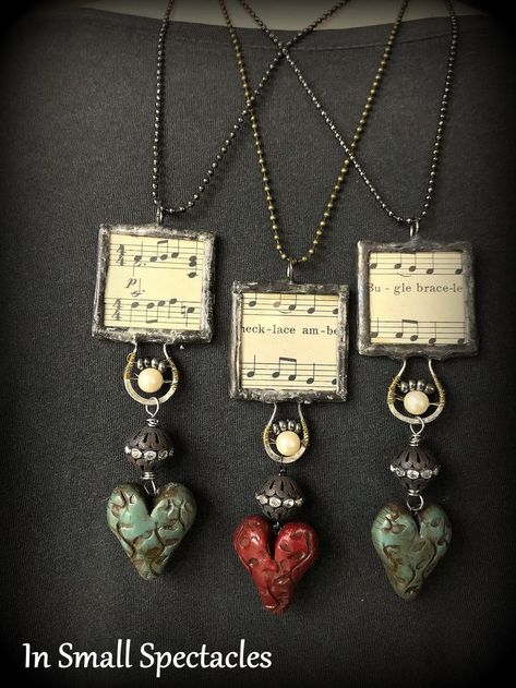 Mixed Media Jewelry Ideas, Slide Jewelry, Journal Charms, Soldered Art, Heart Mixed Media, Soft Solder, Clay Hearts, Altered Jewelry, Mixed Media Necklace