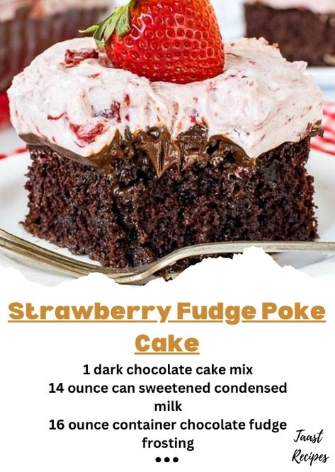 Taastrecipes Chocolate Fudge Frosting, Strawberry Cake Mix, Fudge Frosting, Dessert Bites, Dark Chocolate Cakes, Valentines Day Desserts, Homemade Cake Recipes, Poke Cake, Cherry Pie Filling