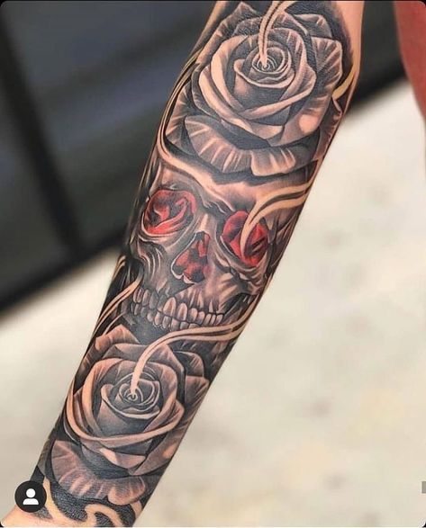 Forearm Cover Up Tattoos, Cover Up Tattoos For Men, Arm Tattoos For Guys Forearm, Half Sleeve Tattoos Forearm, Skull Rose Tattoos, Side Neck Tattoo, Skull Hand Tattoo, Rose Tattoos For Men, Skull Sleeve Tattoos