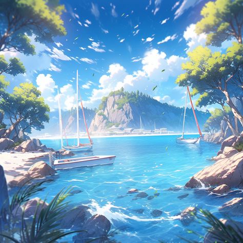 Animated Scenery, Pokemon Beach, Anime Island, Island Background, Ghibli Aesthetic, Scenery Art, Anime Places, Coral Beach, Fantasy Concept