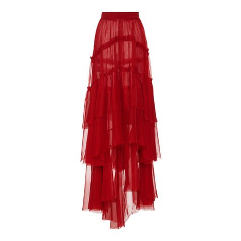 Long Red Tulle Skirt, Red Flowy Skirt, Skirts Tiered, Layered Skirt Outfit, Skirts Layered, Long Flare Skirt, Red Lace Skirt, Flare Skirts, Red Tulle Skirt