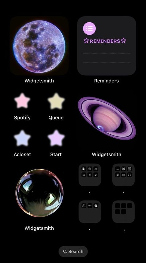 Different Phone Themes, Phone Themes Space, Space Iphone Layout, Star Theme Phone, Space Themed Homescreen, Space Ios14 Theme, Space Iphone Theme, Space Homescreen Layout, Space Phone Layout