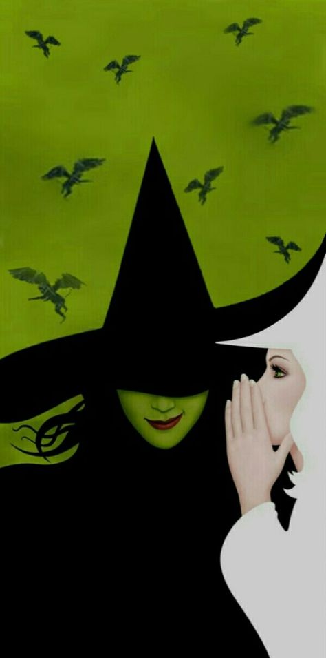 Wicked Musical Poster, Wicked Phone Wallpaper, Wicked Aesthetic Musical, Wicked Iphone Wallpaper, Elphaba Wallpaper, Wicked Aesthetic Wallpaper, Wicked Silhouette, Wicked Musical Wallpaper, Wicked Party Ideas