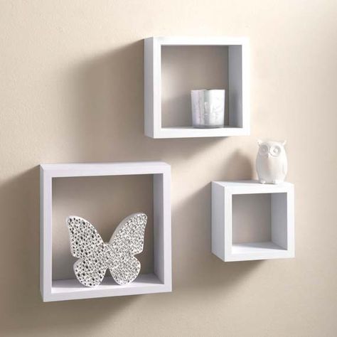 Capri 3 Set Wall Shelves White Floating Cube Shelves, Square Floating Shelves, Etagere Cube, Square Shelf, Black Shelves, Cube Shelves, Trendy Living Rooms, Living Room Shelves, Room Shelves