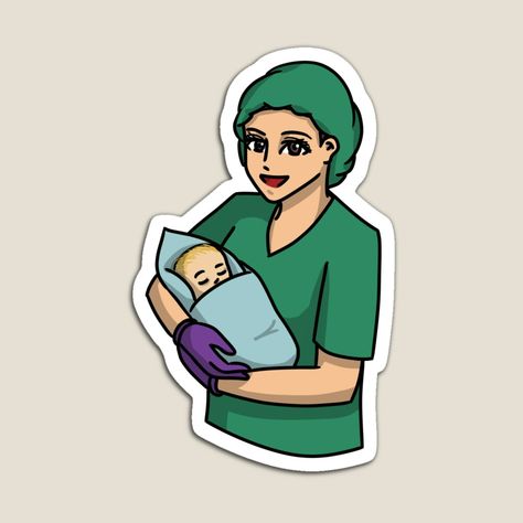 Midwife holding a newborn baby by HeatherPhn | Redbubble Midwife Drawing, Midwifery Student Wallpaper, Midwife Wallpaper, Midwife Illustration, Midwifery Aesthetic, Midwife Aesthetic, Midwifery Art, Nursing Wallpaper, Doctor Cake