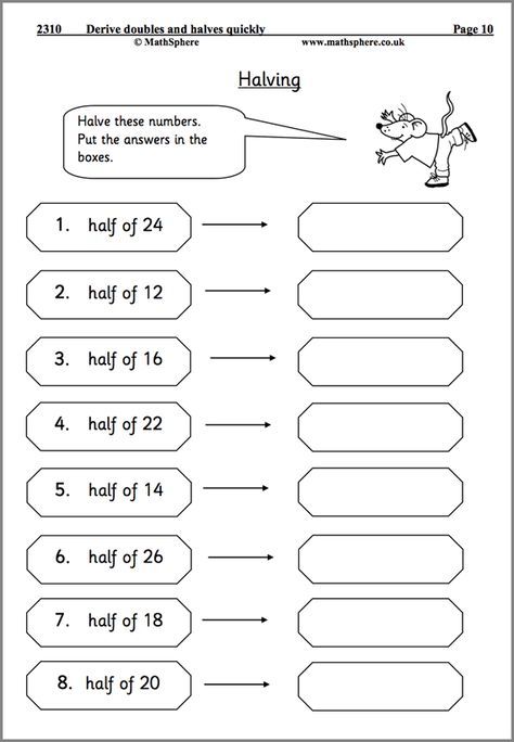 Doubling and Halving Maths Worksheet Ks1 Maths Worksheets, Doubling And Halving, Ks1 Maths, Mental Maths Worksheets, Math Homework Help, Free Printable Math Worksheets, Maths Worksheets, 2nd Grade Math Worksheets, Fractions Worksheets