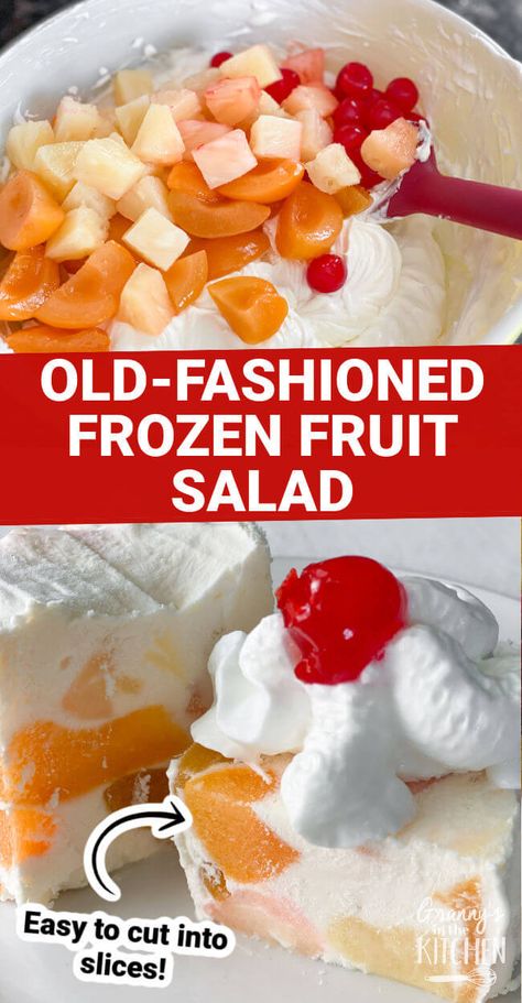 Old Fashioned Frozen Fruit Salad Frozen Fruit Salad Recipes, Frozen Fruit Salad, Frozen Fruit Salads, Frozen Fruit Recipes, Recipe Folder, Fruit Salad Recipe, Yummy Salads, Fruit Salad Easy, Fruit Salads