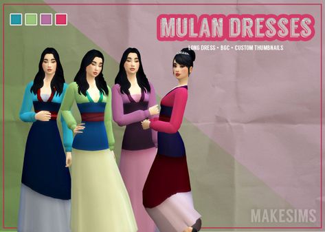 Mulan Dress, Punk Disney Princesses, Sims Stories, Sims 4 Mm Cc, Mulan Disney, Sims 4 Dresses, Sims 4 Characters, Sims 4 Mm, Sims4 Clothes