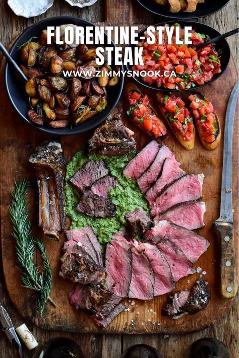 Florentine-Style Steak Steak Florentine Recipe, Steak Florentine, Florentine Steak, Rosemary Steak, Salted Potatoes, Veal Recipes, Best Beef Recipes, Steak Side Dishes, Beef Steak Recipes