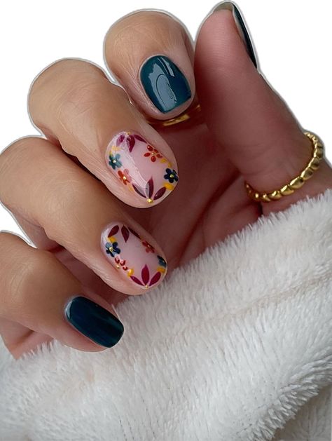 Dark Teal Nails Designs, Fall Beach Nails, September Nails, Fall Nail Trends, October Nails, Nagel Tips, Winter Nails Acrylic, Christmas Gel Nails, Nice Nails