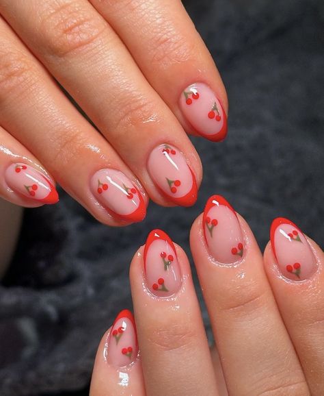 Cherry Inspo Nails, Cherry Nail Art, Fruit Nail Designs, Berry Nails, Cherry Nails, Red Nail Designs, Nails Spring, Nail Swag, November 23