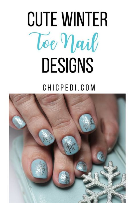 Cute Winter Toe Nail Designs Christmas Toe Colors, Snowflake Toenail Designs, Toenail Designs Christmas, Snowflake Pedicure Designs, Winter Toenails 2024, January Toe Nails, New Years Pedicure Designs, Winter Pedicure Ideas Toenails, Snowflake Toenails