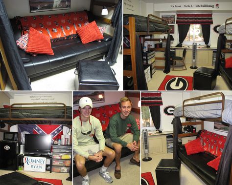 Bulldog gear paired with a mother's touch of inspirational quotes helped make this 2012 Russell Hall finalist a room to adore. Uga Dorm Room, Uga Housing, College Dorm Room Hacks, Uga Dorm, Guy Dorm, Guy Dorm Rooms, Boys Dorm Room, Small Dorm Room, Small Dorm